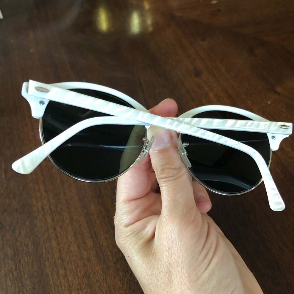 Ray-Ban Women's White Frame Green Mirrored Round Sunglasses - Clubmaster Style - Picture 4 of 4